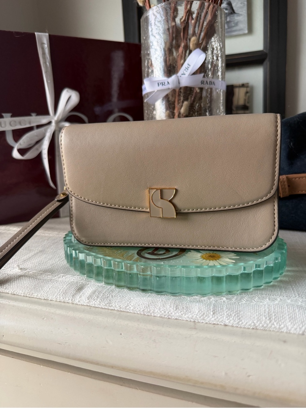 Kate Spade Neutral Beige Leather Wristlet